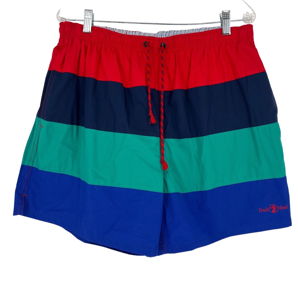 Duck Head Swim‎ Trunks Mens XL Multicolor Colorblock Striped Mesh Lined Preppy
